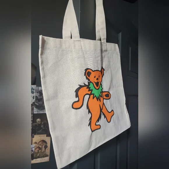 Handpainted Light Weight Canvas Tote Grateful Dead Bear - Picture 2 of 3